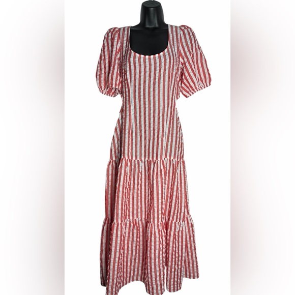 Dresses & Skirts - Lucy In Paris Red and White Striped Pleated Maxi Dress (BNWT)